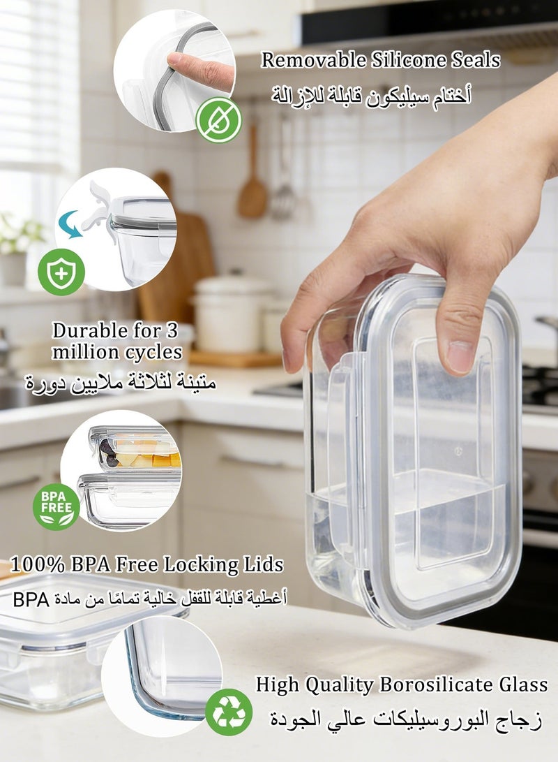 WEMART 8 Pack Glass Food Storage Containers with Airtight Lids, Leak-proof Glass Meal Prep Containers, BPA Free Borosilicate Glass Bento Boxes for Microwave, Oven, Freezer and Dishwasher Safe, Grey - Image 5